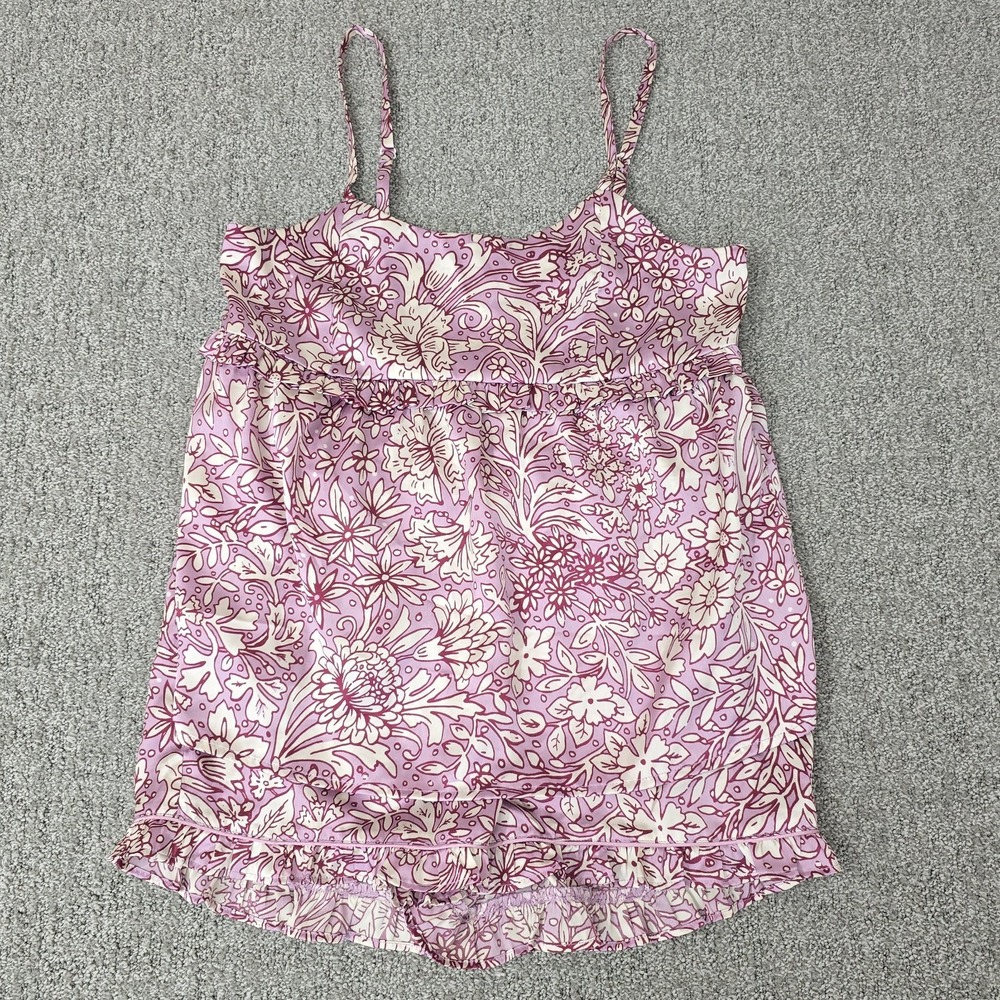 Rachel Ashwell Satin Pink Floral Sleepwear Set Babydoll Cami Romantic Womens S